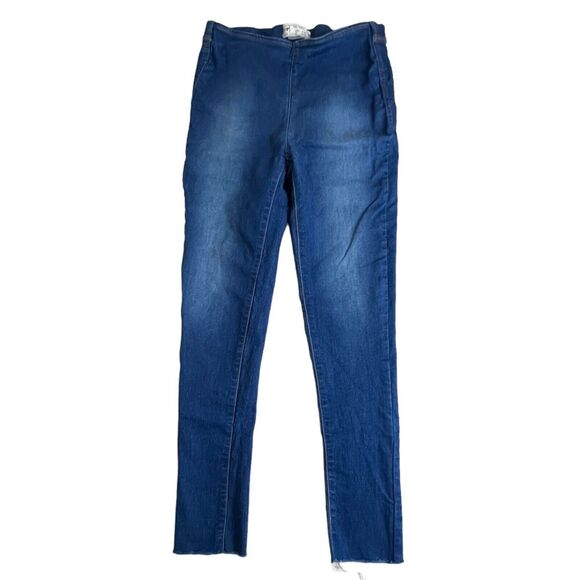 Free People Womens Medium Wash High Rise Pull On Fringe Hem Skinny Jeans 28 - Picture 2 of 8